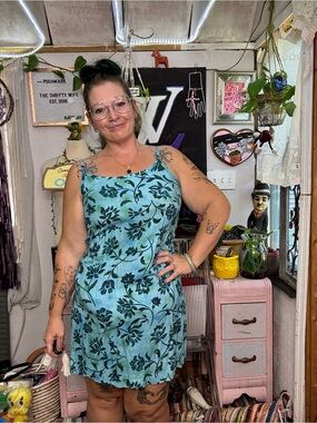 Blue Floral Mini Dress - Sleeveless Slip Dress